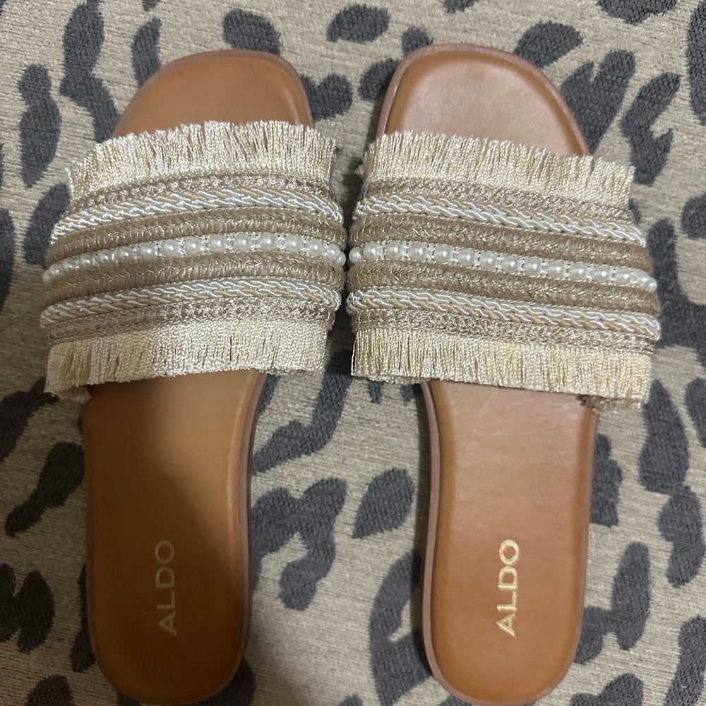 ALDO Women's Tan Fringe Sandals